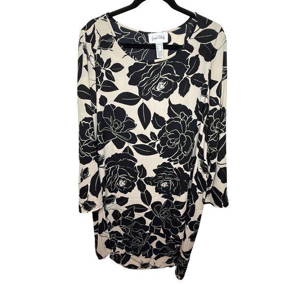 Joseph Ribkoff Tops - Joseph Ribkoff Black Cream Floral Tunic Top Layered Hem Long Sleeve Size 14